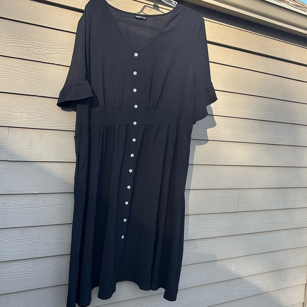 Bloom Chic Black Dress with buttons